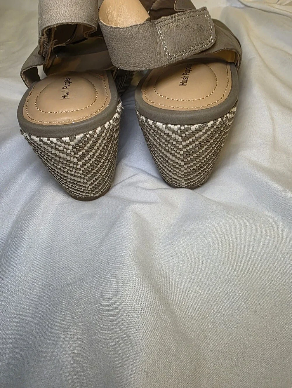 Hush Puppies Khaki Woven Chevron Wedge Sandals Size 9.5